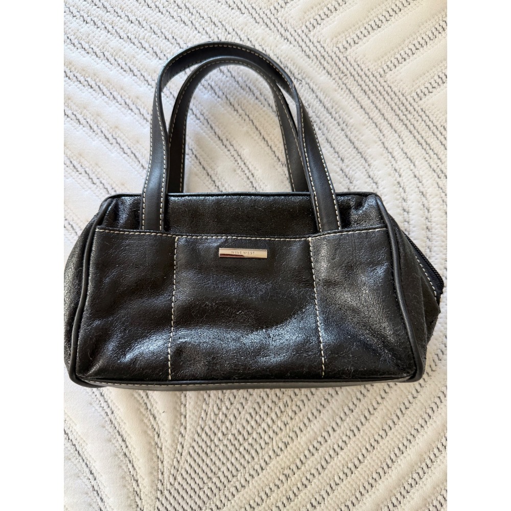 Nine West Black Leather Small Top Handle Bag Y2K Retro Purse